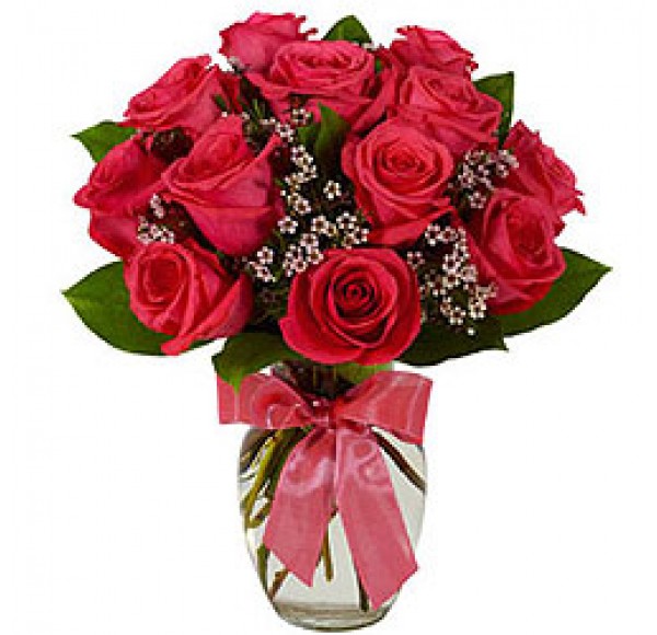 Exceptional Fresh Red Roses in a Vase